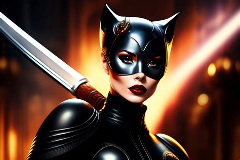 Lexica Beautiful Catwoman Holding A Samurai Sword