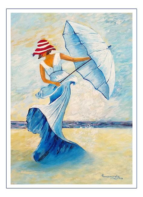 Woman With Umbrella Painting Parapluie Peinture Art Vintage