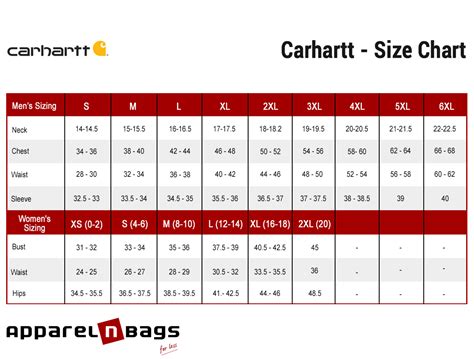 Carhartt Size Chart