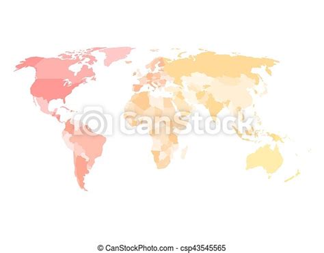 Blank Simplified Political Map Of World In Different Colors Of Each