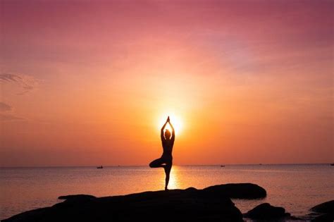 Premium Photo Asian Girl Practice Yoga On The Beach Sunrise Morning