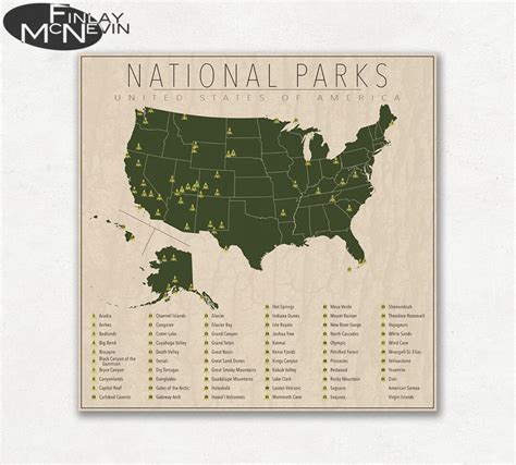 Parchi Nazionali Degli Stati Uniti Mappa Del Parco Degli Etsy Italia