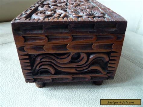 Antique Hand Carved Wooden Trinket Box ~ Legs ~ Scrolls And Flowers