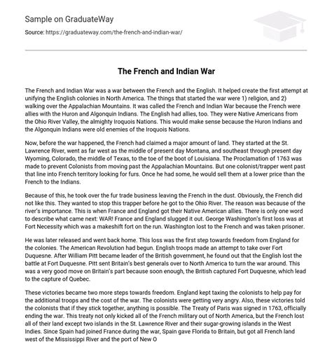 ⇉the French And Indian War Historical Event Essay Example Graduateway