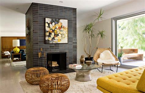 Incredible Dark Fireplace Wall In Modern Living Room With Unique Mid