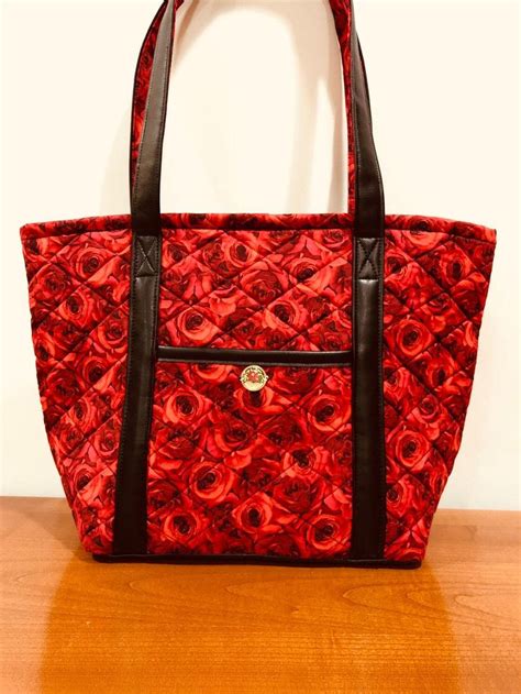 Quilted Handbags Quilted Tote Bag Red Rose Bags Large Tote Etsy