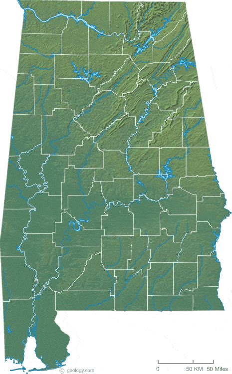 Alabama Physical Map And Alabama Topographic Map