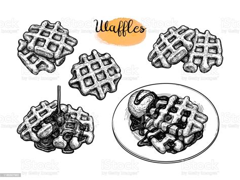 Ink Sketch Of Waffles Stock Illustration Download Image Now Baked