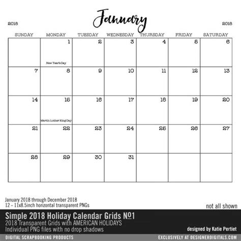 Simple 2018 Holiday Calendar Grids 01 Katie Pertiet Designs
