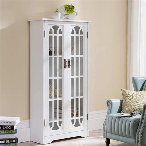 Display Cabinet w/ Windowpane Glass Doors, White - Walmart ...