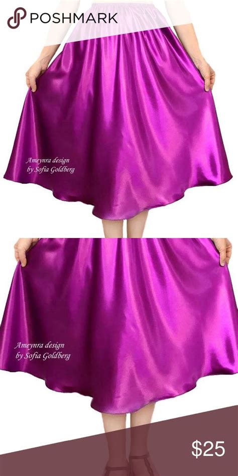 Fuchsia Dark Pink Satin Skirt Mid Calf New Satin Skirt Without Slits Mid Calf Below Knee