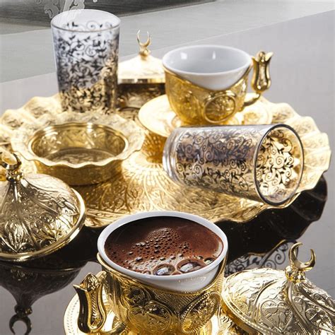 Gold Color Tiryaki Turkish Coffee Set For Two Person With Etsy