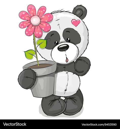 Panda With Flower Royalty Free Vector Image Vectorstock