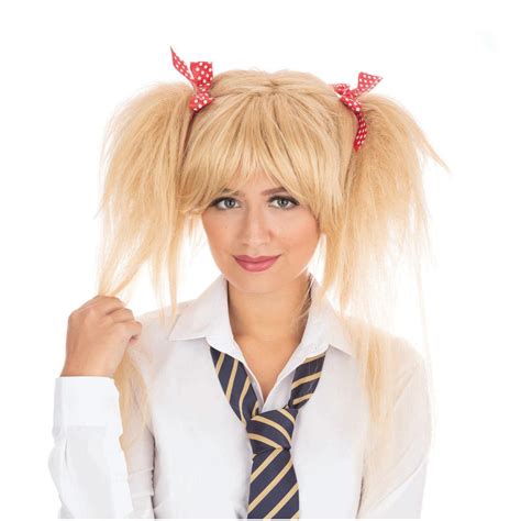 Adults Schoolgirl Wig Blonde With Red Bows Fancy Dress Vip