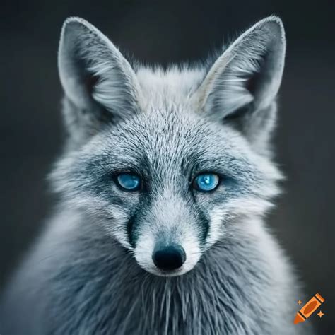Close Up Of A Silver Fox With Blue Eyes