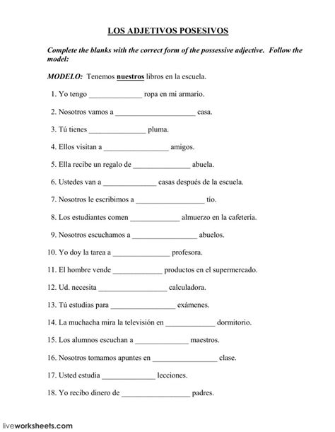 Adjetivos Posesivos Ficha Interactiva Spanish Worksheets Spanish