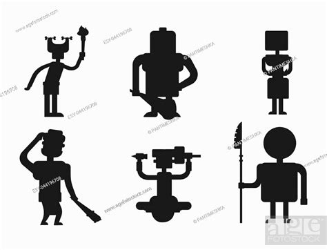 Caveman Primitive Stone Age Black Silhouette Cartoon Neanderthal People