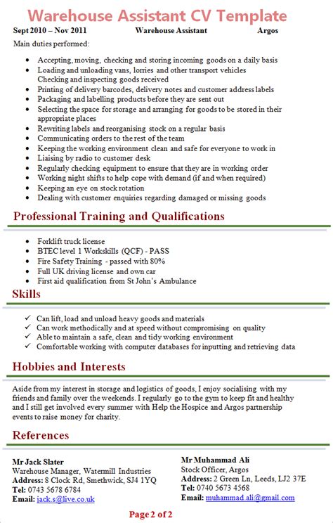A cv template provides a framework and vital guidelines for writing a cv. Cv Profile Examples Warehouse - Sample Warehouse Operative ...