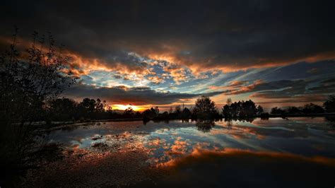 Golden Hour Sunset Nature Lake Trees Hd Wallpaper Wallpaper Flare