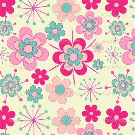 Download Pretty Pink Retro Flowers Seamless Pattern — Stock