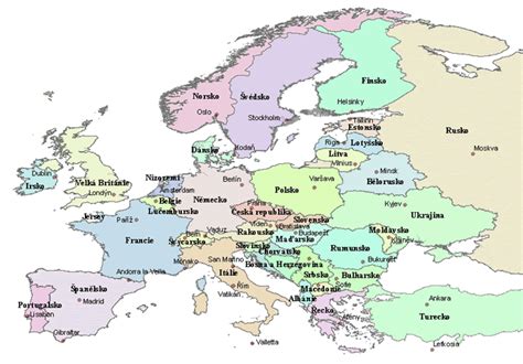 Mapa Evropy Státy A Hlavní Města Mapa