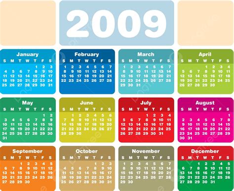 Calendar 2009 E01 Week Calendar 2009 Seasons Vector Week Calendar