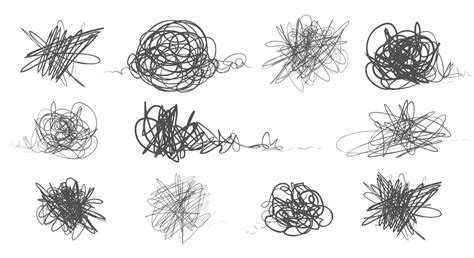 Tangled Abstract Scribble With Hand Drawn Line Set Doodle Elements