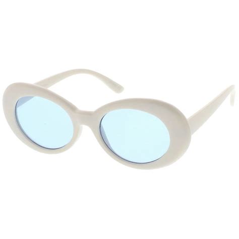 Retro White Oval Sunglasses With Tapered Arms Colored Round Lens 51mm Oval Sunglasses Chic