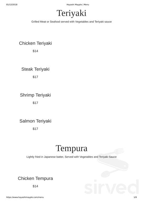 hayashi mayple japanese restaurant menu in chardon ohio usa