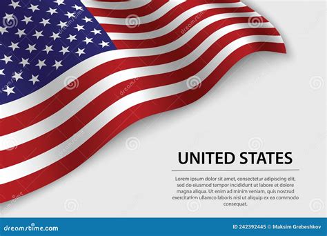 Wave Flag Of United States On White Background Banner Or Ribbon Stock