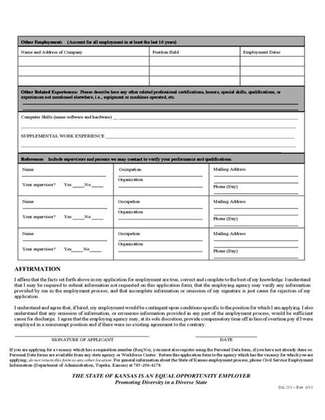 Kansas Employment Application Free Download