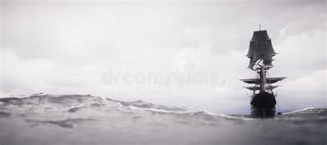 Pirate Ship Sailing On Stormy Ocean Stock Photo Image Of Cruise