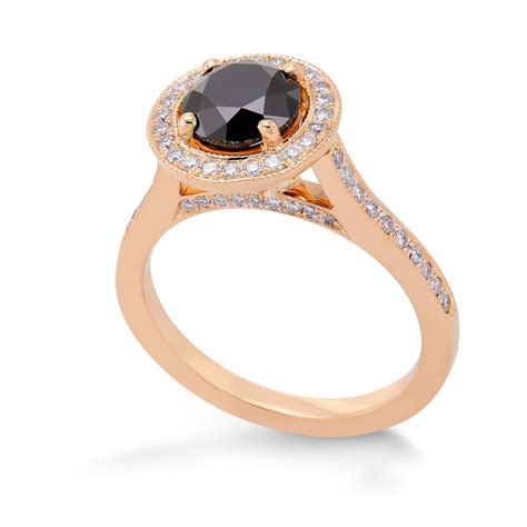 Natural Black Diamond Rose Gold Engagement Ring Sku 371944 162ct Tw