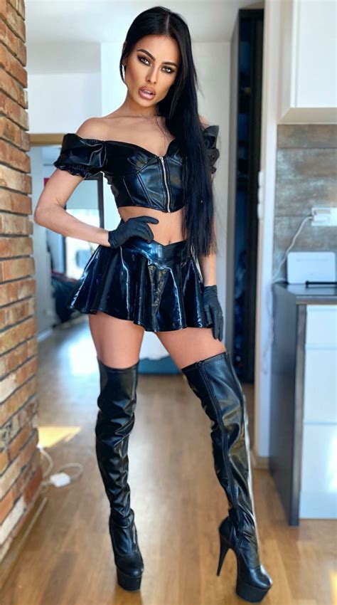 Goddess In Boots Heels Leather Dress Women Fashion Hot Outfits