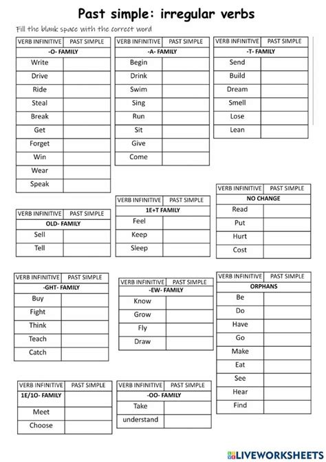 The Past Simple Irregular Verbs Worksheet Is Shown In Black And White