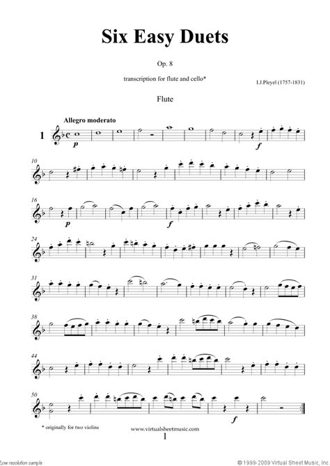 Pleyel Six Easy Duets Op8 Sheet Music For Flute And Cello Sheet