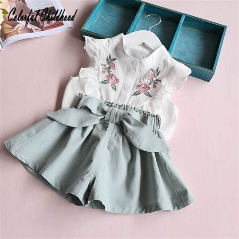 Spring Summer Child Clothes Baby Suit Kids Set Printed Blouse Vestidio