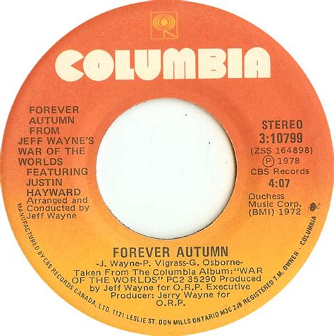 Jeff Wayne Forever Autumn 1978 Vinyl Discogs