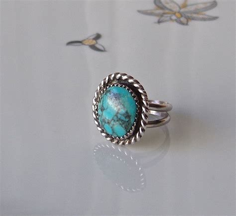 Vintage Spiderweb Turquoise Ring Sterling Silver Size 4 3 4 Etsy