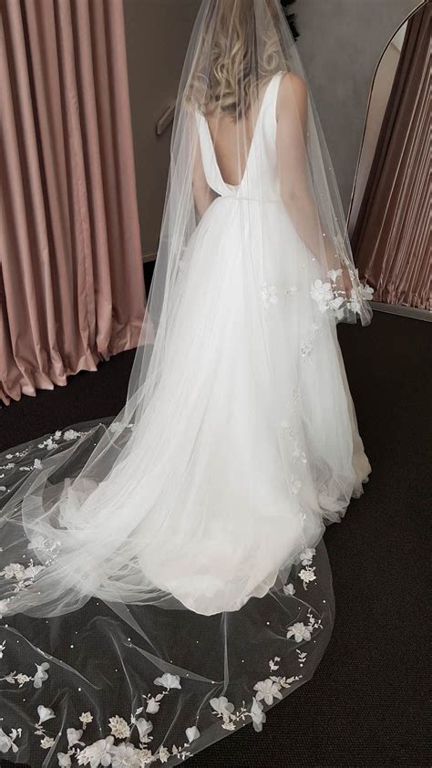 Athena Wedding Veil With Flowers Tania Maras Bridal Long Veil Wedding Wedding Dress With