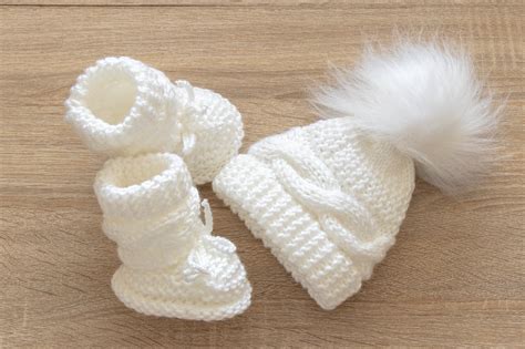 White Baby Hat And Booties Set Booties And Hat Set Baby Winter