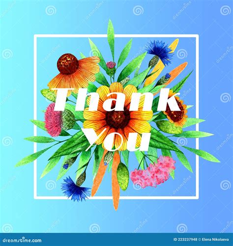 Floral Thank You Card With Beautiful Realistic Wild Flowers And Plants