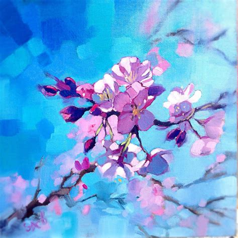 Cherry Blossom Ii Oil Paints On Canvas Board Spring Painting Beach