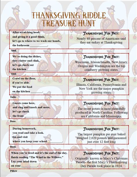 You can print them below and i've listed them below in case you don't have a printer. Free Printable Thanksgiving Riddle Treasure Hunt: 18 Mix ...