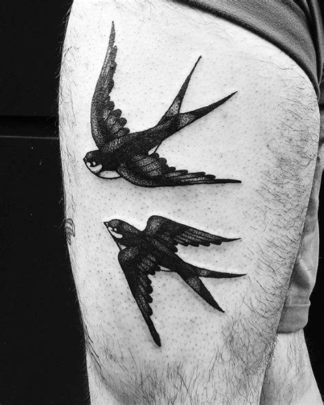 Thigh Black Ink Traditional Swallow Tattoos For Gentlemen Swallow Tattoo Black Bird Tattoo