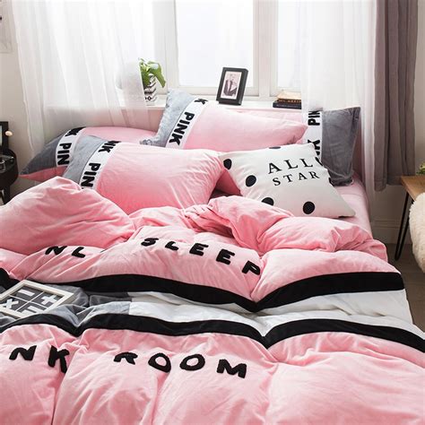 Victorias Secret Pink Embroidery Flannel Bedding Set