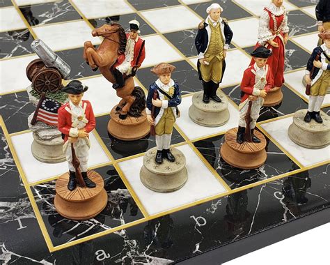 American Revolutionary War Chess Set W 17 Black Faux Marble Board