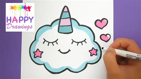 How To Draw A Cute Sleepy Unicorn Cloud Happy Drawings