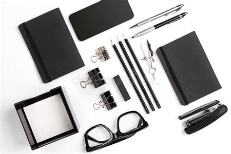 Mix Of Office Supplies And Business Gadgets On A Modern Desk Stock