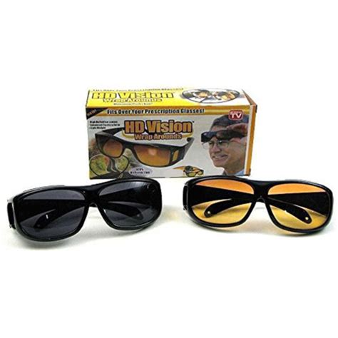 2 pair set hd night vision wraparound sunglasses as seen on tv fits over glasses ebay
